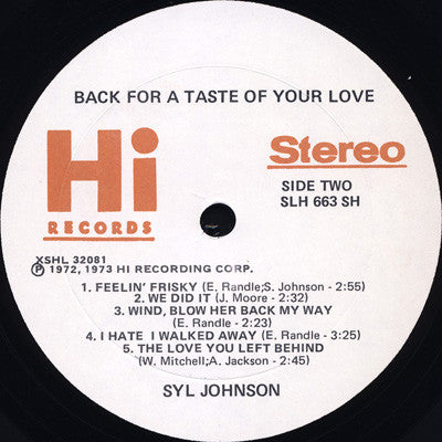 Syl Johnson : Back For A Taste Of Your Love (LP, Album, SH )