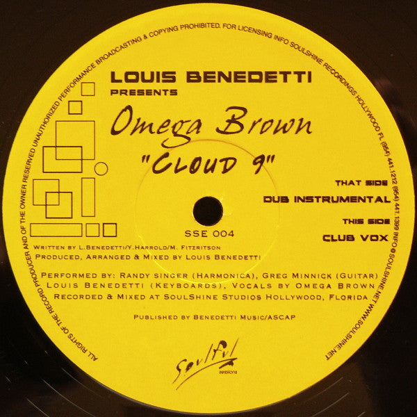 Louis Benedetti Presents Omega Brown : Cloud 9 (12")
