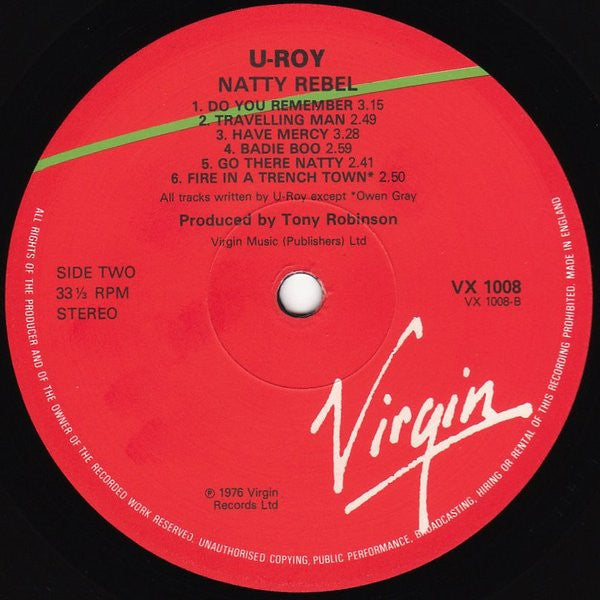 U-Roy : Natty Rebel (LP, Album, RE)
