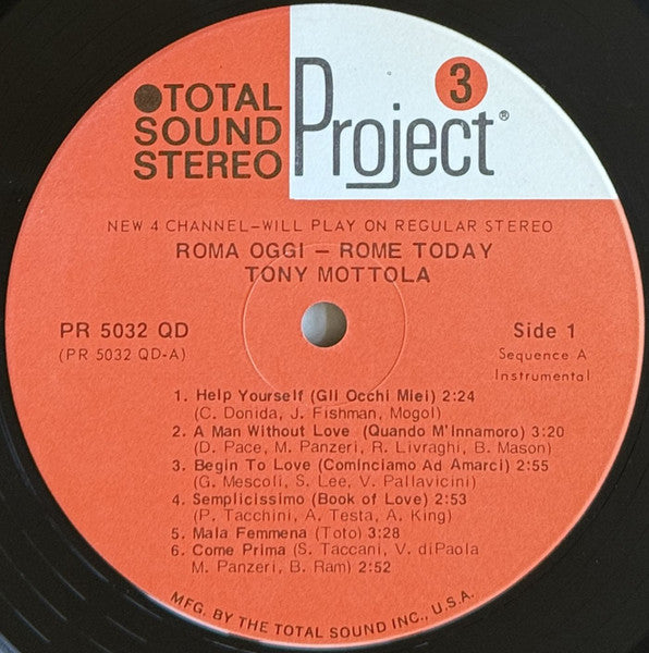 Tony Mottola : Roma Oggi = Rome Today (LP, Album, Quad, Ind)