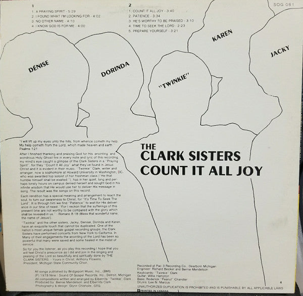 The Clark Sisters : Count It All Joy (LP, Album)