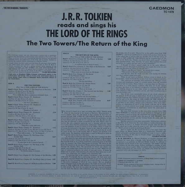 J.R.R. Tolkien : Reads And Sings His The Lord Of The Rings: The Two Towers / The Return Of The King (LP, Album)