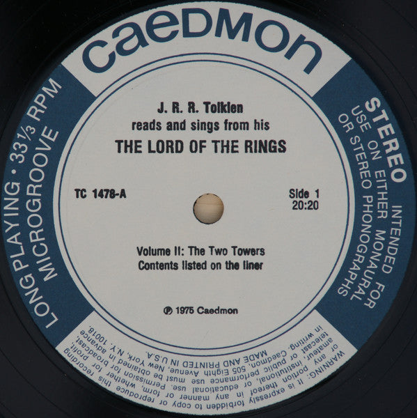 J.R.R. Tolkien : Reads And Sings His The Lord Of The Rings: The Two Towers / The Return Of The King (LP, Album)
