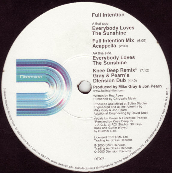Full Intention : Everybody Loves The Sunshine (12")
