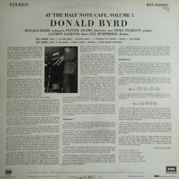 Donald Byrd : At The Half Note Cafe, Volume 1 (LP, Album, RE, DMM)