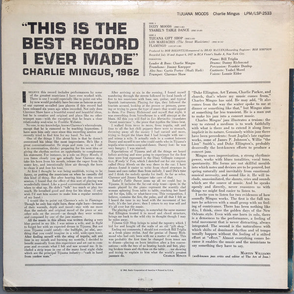 Charles Mingus : Tijuana Moods (LP, Album, Mono, RM, Hol)