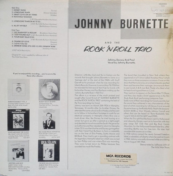 Johnny Burnette And The Rock 'N Roll Trio* : Johnny Burnette And The Rock 'N Roll Trio (LP, Album, Mono, RE)