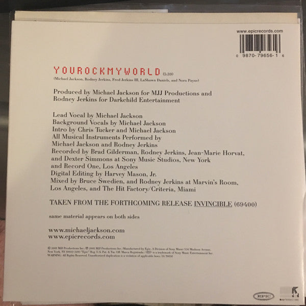 Michael Jackson : You Rock My World (7", Single)