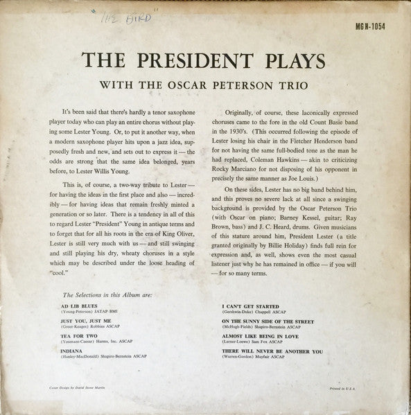 The President* Plays With The Oscar Peterson Trio : The President Plays With The Oscar Peterson Trio (LP, Album, Mono, Hol)