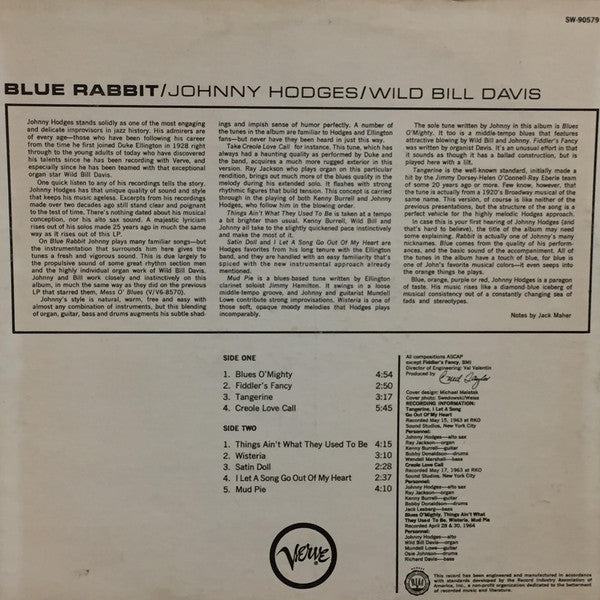 Johnny Hodges - Wild Bill Davis : Blue Rabbit (LP, Album, Club)