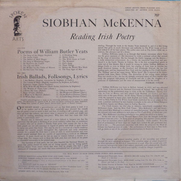Siobhan McKenna : Irish Ballads, Folksongs And Lyrics (LP)