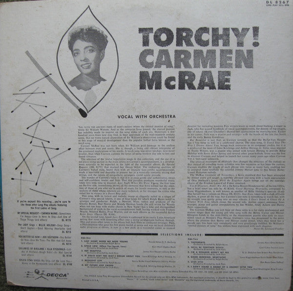 Carmen McRae : Torchy! (LP, Mono, RE)