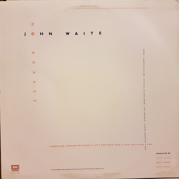 John Waite : No Brakes (LP, Album, Club)