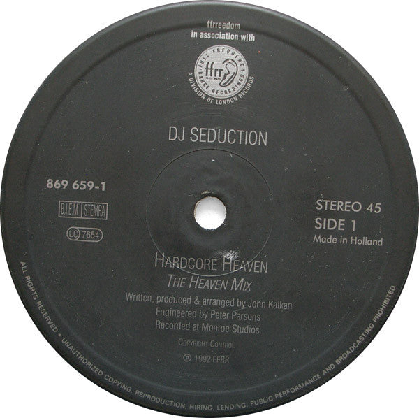 DJ Seduction : Hardcore Heaven / You And Me (12")