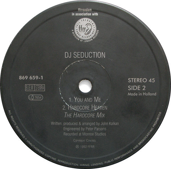 DJ Seduction : Hardcore Heaven / You And Me (12")