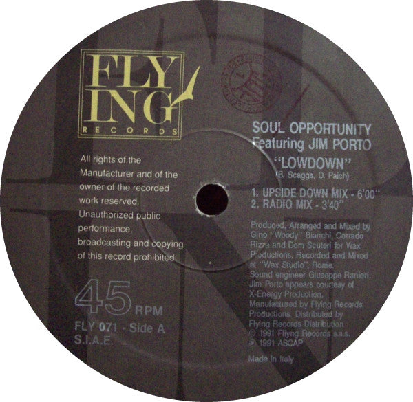 Soul Opportunity Featuring Jim Porto : Lowdown / Soul Opportunity (12")