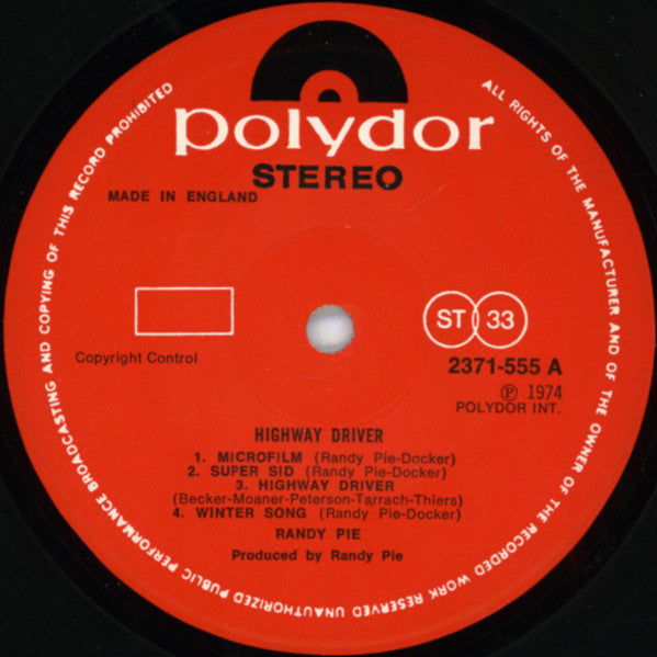 Randy Pie : Highway Driver (LP, Album)