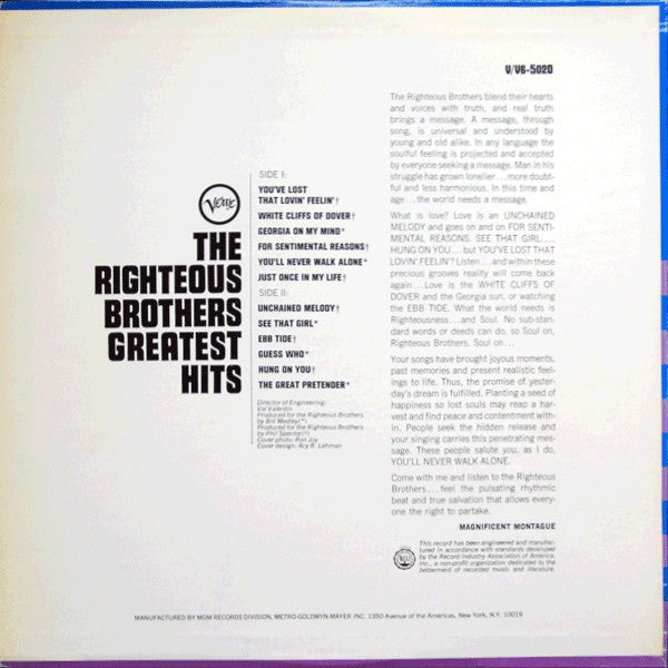 The Righteous Brothers : The Righteous Brothers Greatest Hits (LP, Comp)