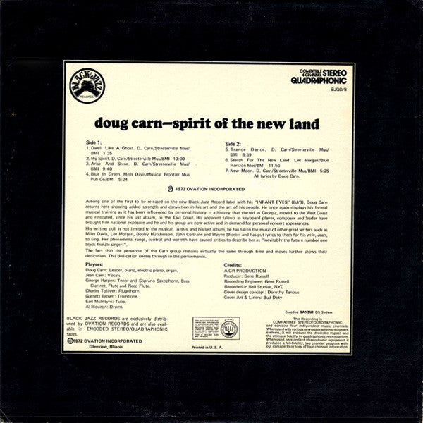 Doug Carn Featuring The Voice Of Jean Carn : Spirit Of The New Land (LP, Album, Quad, Tan)