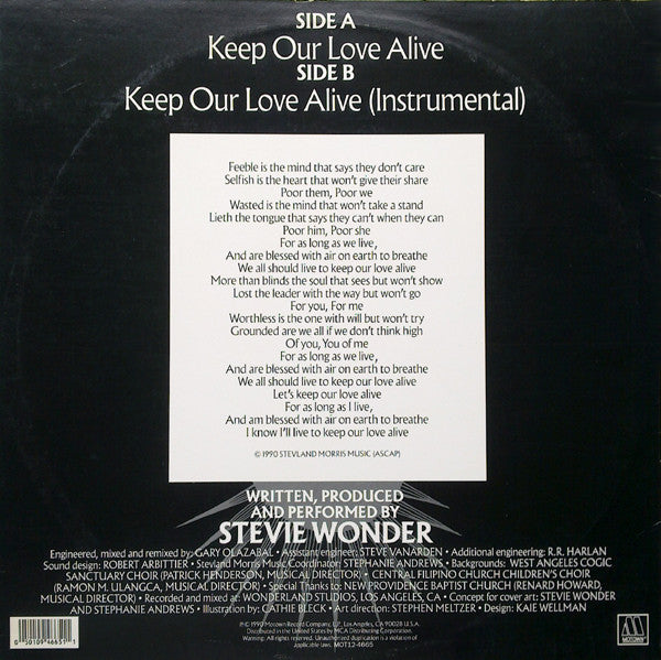 Stevie Wonder : Keep Our Love Alive (12", Single)