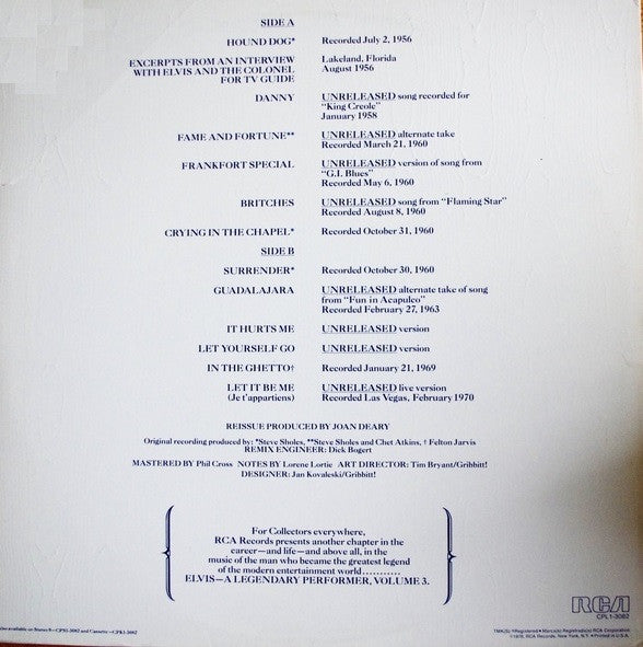 Elvis Presley : A Legendary Performer - Volume 3 (LP, Comp, Yel)