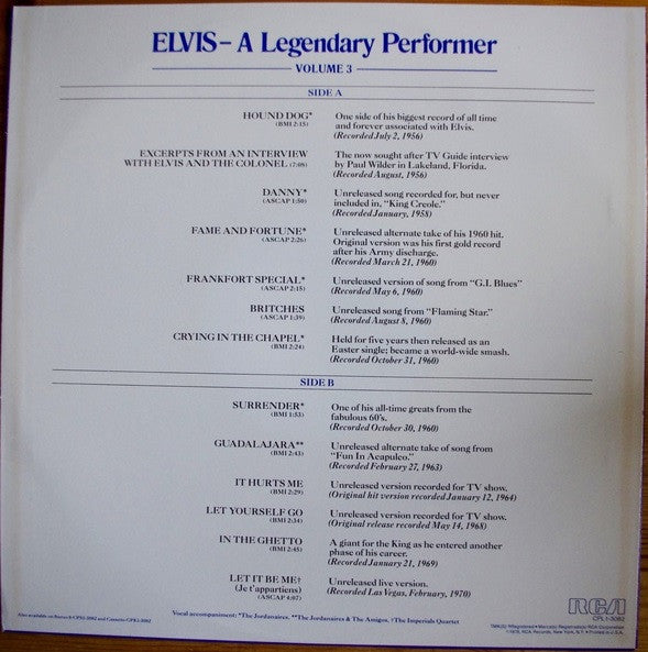 Elvis Presley : A Legendary Performer - Volume 3 (LP, Comp, Yel)