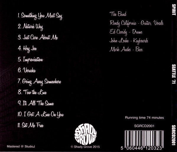Spirit (8) : KSIW FM Live Broadcast From Paramount Theatre, Seattle, 1971 (CD, Album, Unofficial)