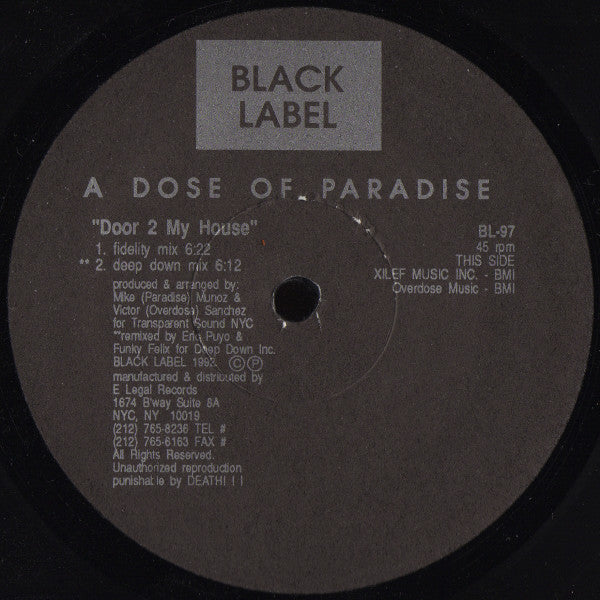 A Dose Of Paradise : Door 2 My House (12")