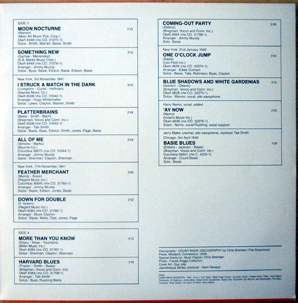 Count Basie : Count Basie Vol.IV-1941-1942 "One O'Clock Jump" (2xLP, Comp, Mono, Gat)