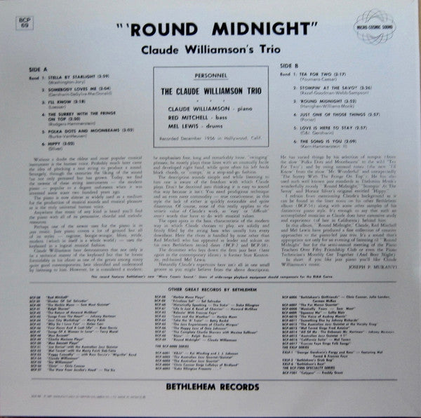 Claude Williamson's Trio* : 'Round Midnight (LP, Album, Mono, RE)