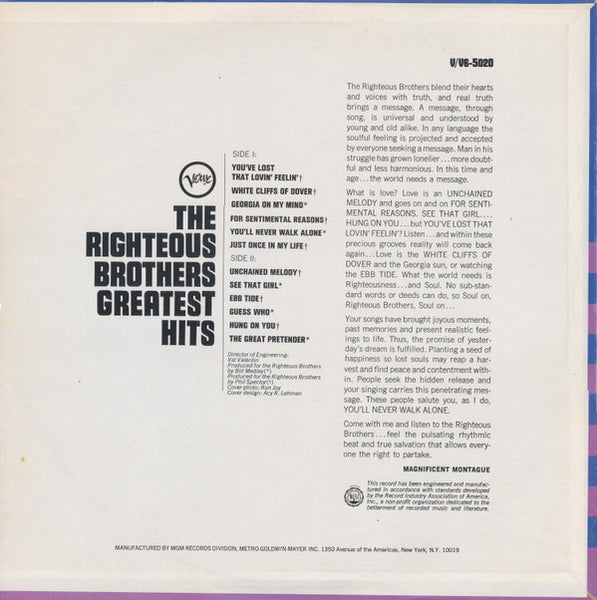 The Righteous Brothers : The Righteous Brothers Greatest Hits (LP, Comp)