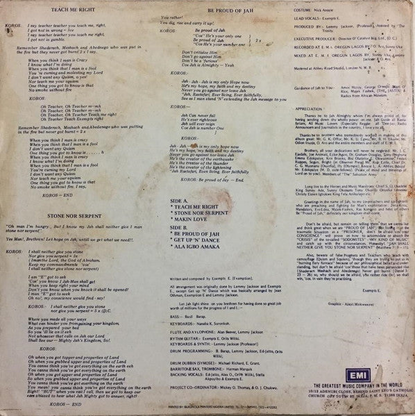Exempts E & The Trinity : Be Proud Of Jah (LP, Album)