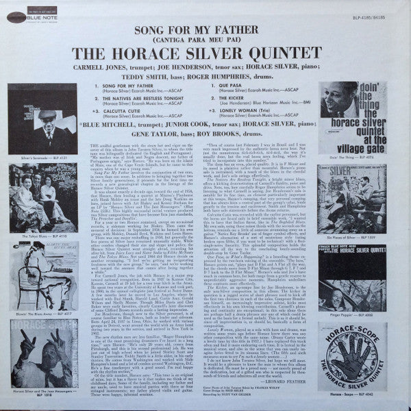 The Horace Silver Quintet : Song For My Father (Cantiga Para Meu Pai) (LP, Album, Mono, RP)