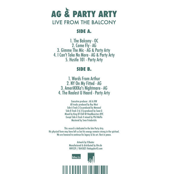 AG &  Party Arty : Live From The Balcony (12", EP, Ltd)