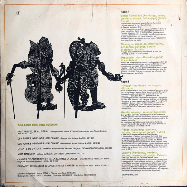 Gérard Krémer : Bali - Les Célèbres Gamelans (LP, Album, Gat)