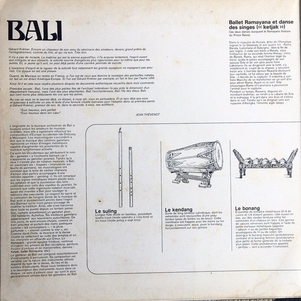 Gérard Krémer : Bali - Les Célèbres Gamelans (LP, Album, Gat)