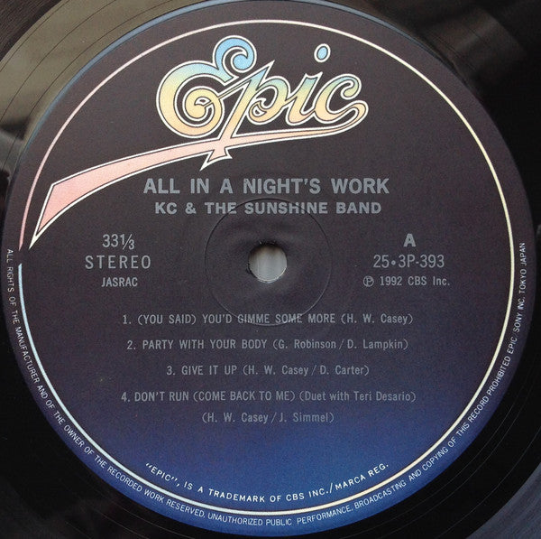 KC & The Sunshine Band : All In A Night's Work (LP, Album)