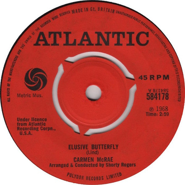 Carmen McRae : Elusive Butterfly / I'm Always Drunk In San Francisco (7", Single, 3-P)