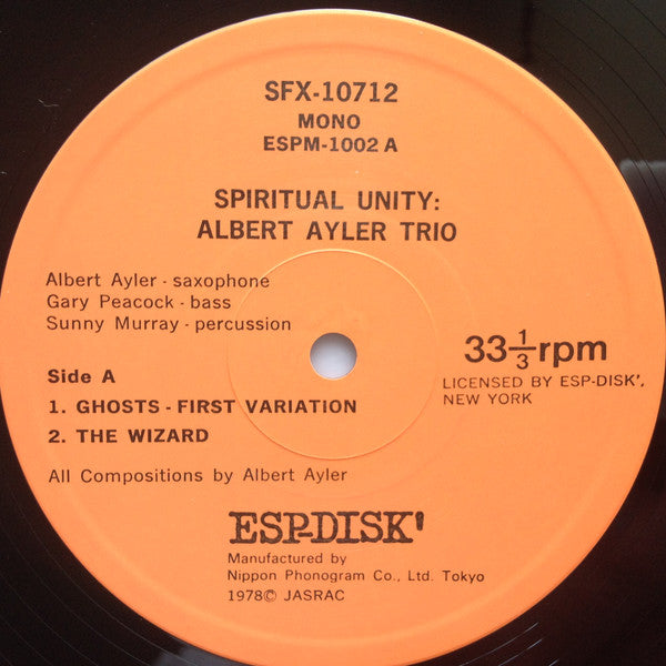 Albert Ayler Trio : Spiritual Unity (LP, Album, Mono, RE)