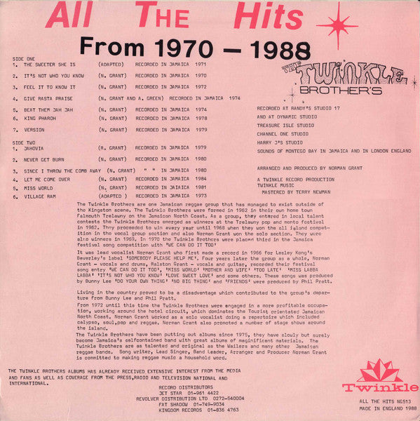 Twinkle Brothers : All The Hits From 1970 - 1988 (LP, Comp)