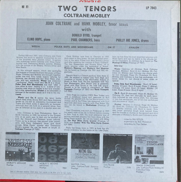 John Coltrane & Hank Mobley : Two Tenors (LP, Album, Mono, RE, RP)