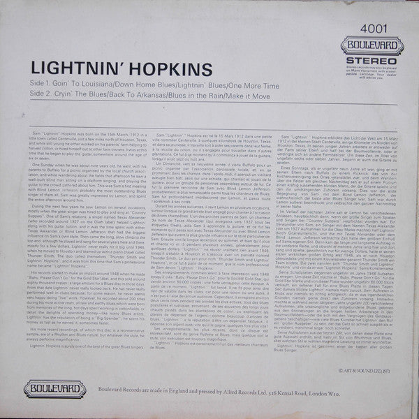 Lightnin' Hopkins : Lightnin' Hopkins (LP, Album, RE)