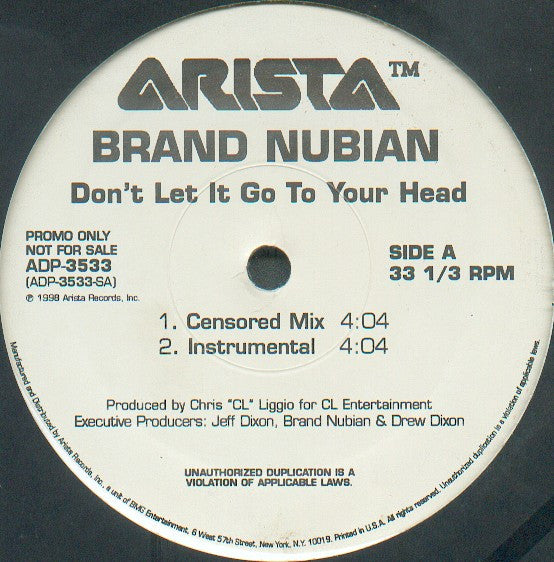 Brand Nubian : Don't Let It Go To Your Head (12", Promo)