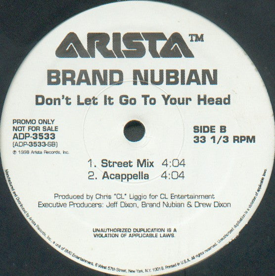 Brand Nubian : Don't Let It Go To Your Head (12", Promo)