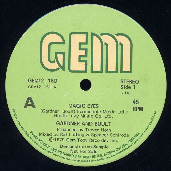 Gardner And Boult : Magic Eyes (12", Single, Promo)