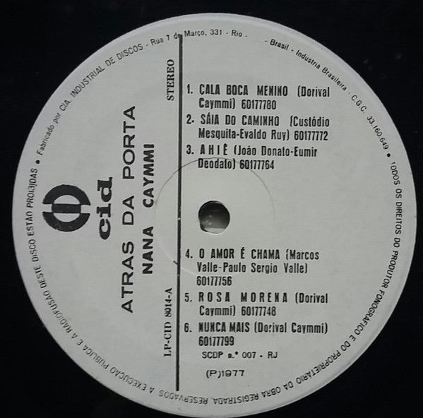 Nana Caymmi : Atras Da Porta (LP, Album, Whi)