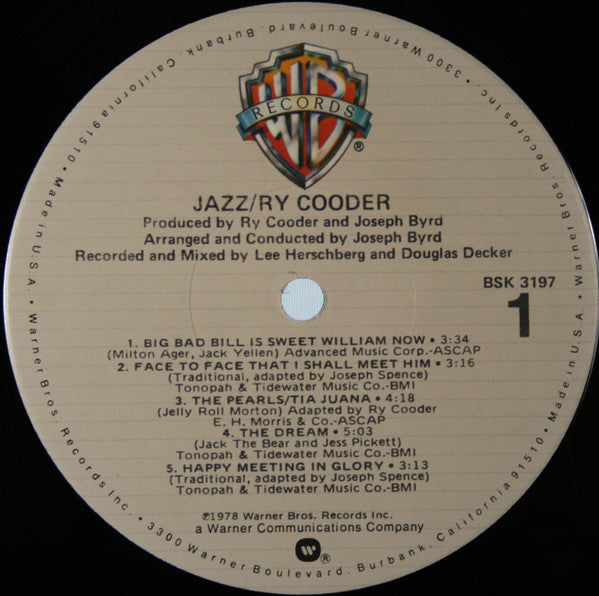 Ry Cooder : Jazz (LP, Album, Jac)