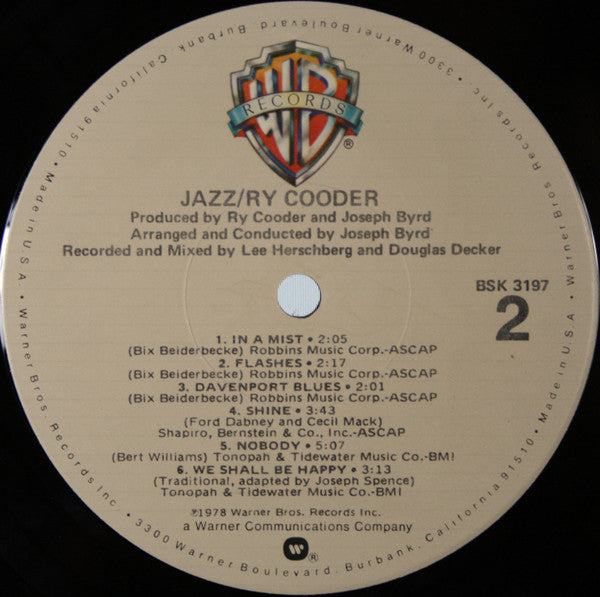 Ry Cooder : Jazz (LP, Album, Jac)
