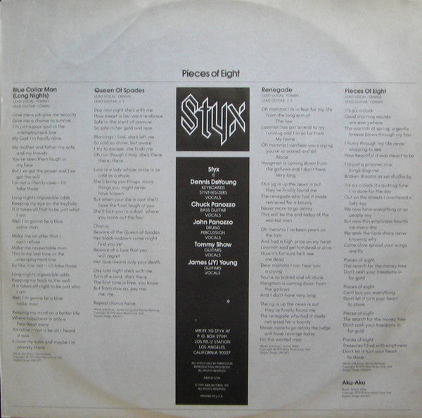 Styx : Pieces Of Eight (LP, Album, Club, RE, CRC)