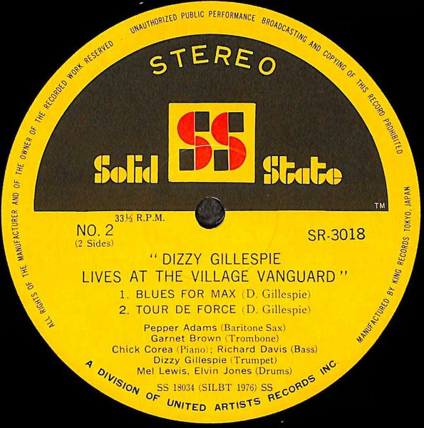 Dizzy Gillespie : Live At The Village Vanguard (LP, Album)